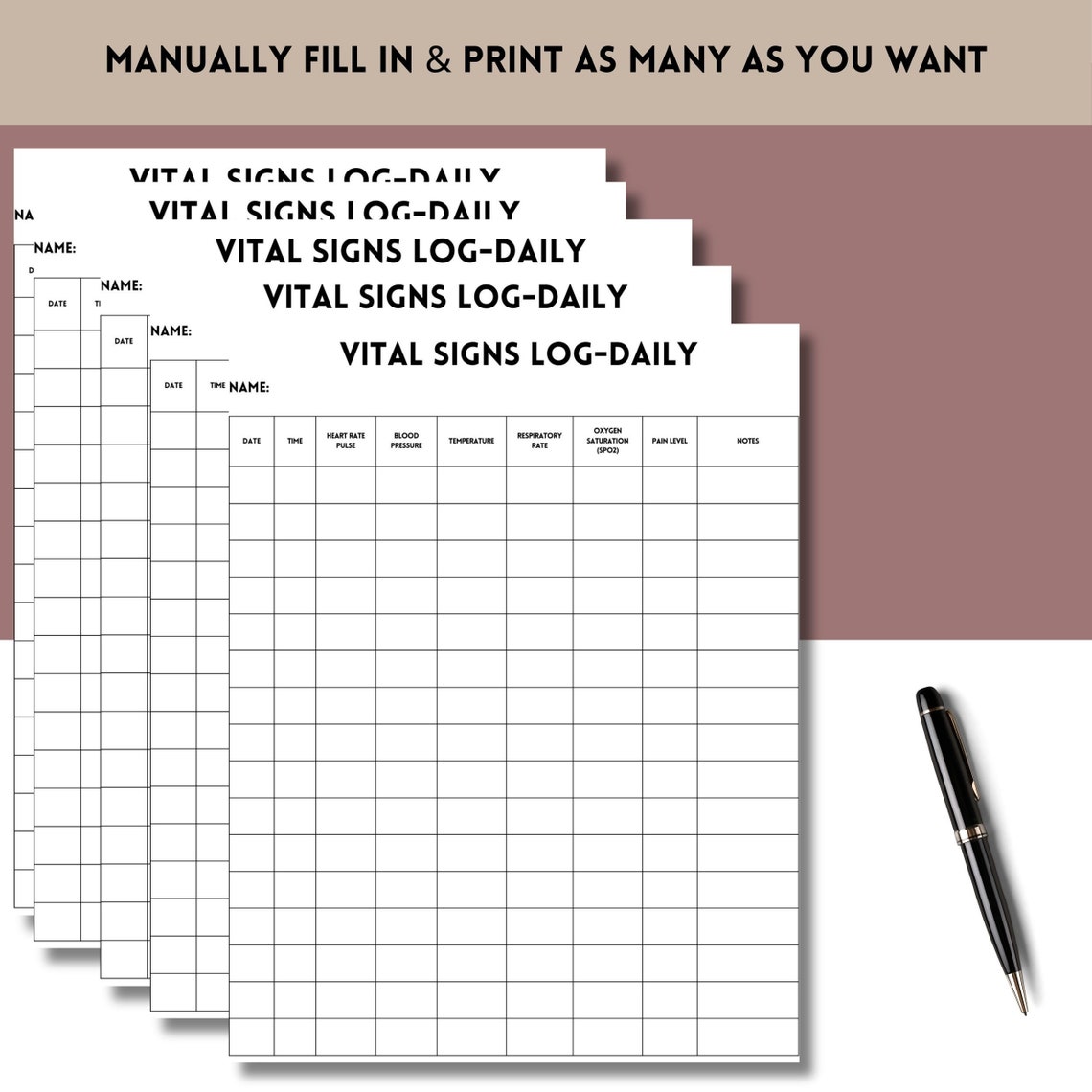 Printable Vitals Sign Chart,nursing Vital Chart, Nursing Vital Sheet ...