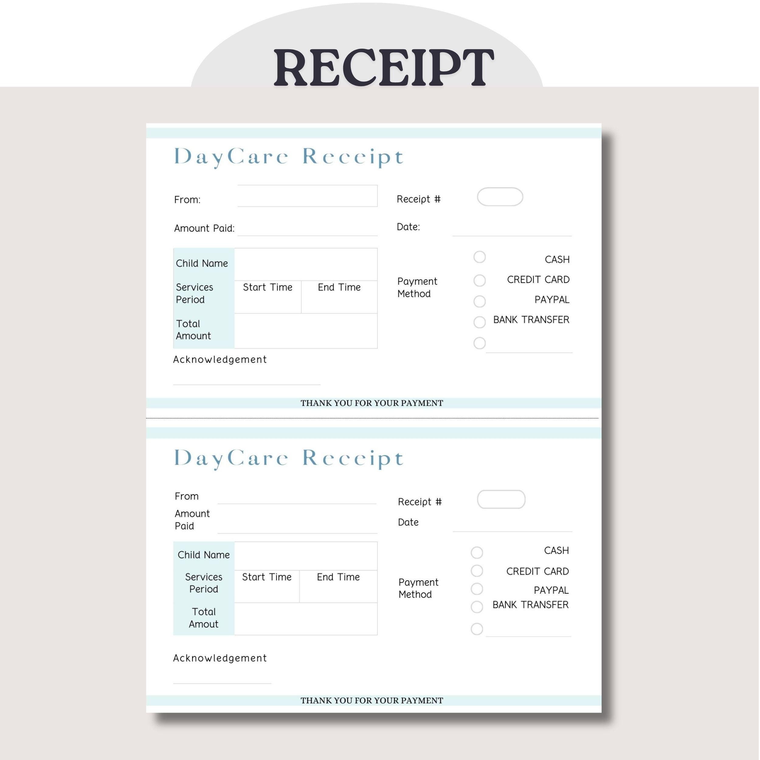 Daycare Receipt Template: Printable Childcare Invoice (digital Download ...