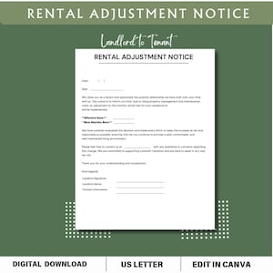 Aviso de ajuste de alquiler, carta de ajuste de alquiler, formulario de aumento de alquiler, aviso de alquiler editable, aviso al inquilino, aumento de alquiler.