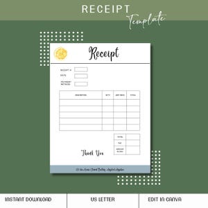 Receipt Template Form , Editable Receipt, Invoice Template,Customer Receipt  Cash Receipt,Sales Receipt,CANVA template