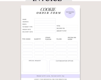 Editable Cookie Order Form, Bakery Invoice Template (Canva PDF Digital Download)