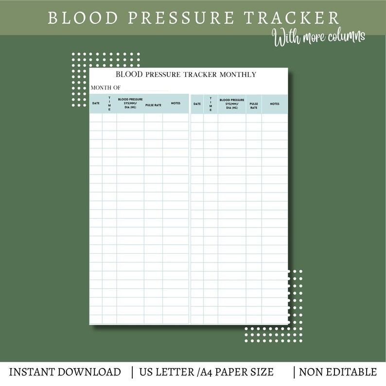Blood Pressure Log, Printable Tracker Monthly Blood Pressure Chart ...