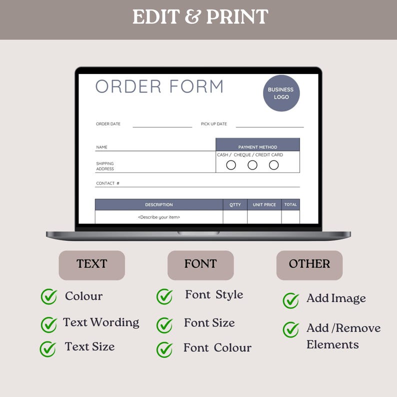 Order Form Template Editable in CANVA : Small Business Invoices ...