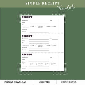 Simple Rent Receipt, Printable Receipt , Cash Receipt, Rent Receipt , Landlord Tenant, Sales Receipt,Editable Receipt,Sales Receipt