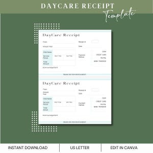Daycare Receipt, Daycare invoice, Childcare Receipt Daycare Receipt Printable, Printable Receipt For Child Care Services, Childcare Receipt