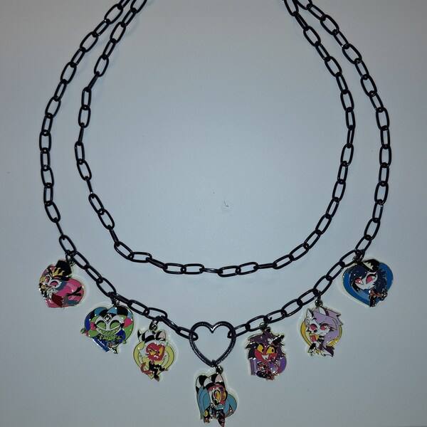 Helluva Boss Charm Chain Link Necklace -Handmade, Adjustable, Heart Blitz Millie Moxie Luna Stolas Octavia Fizzaroli