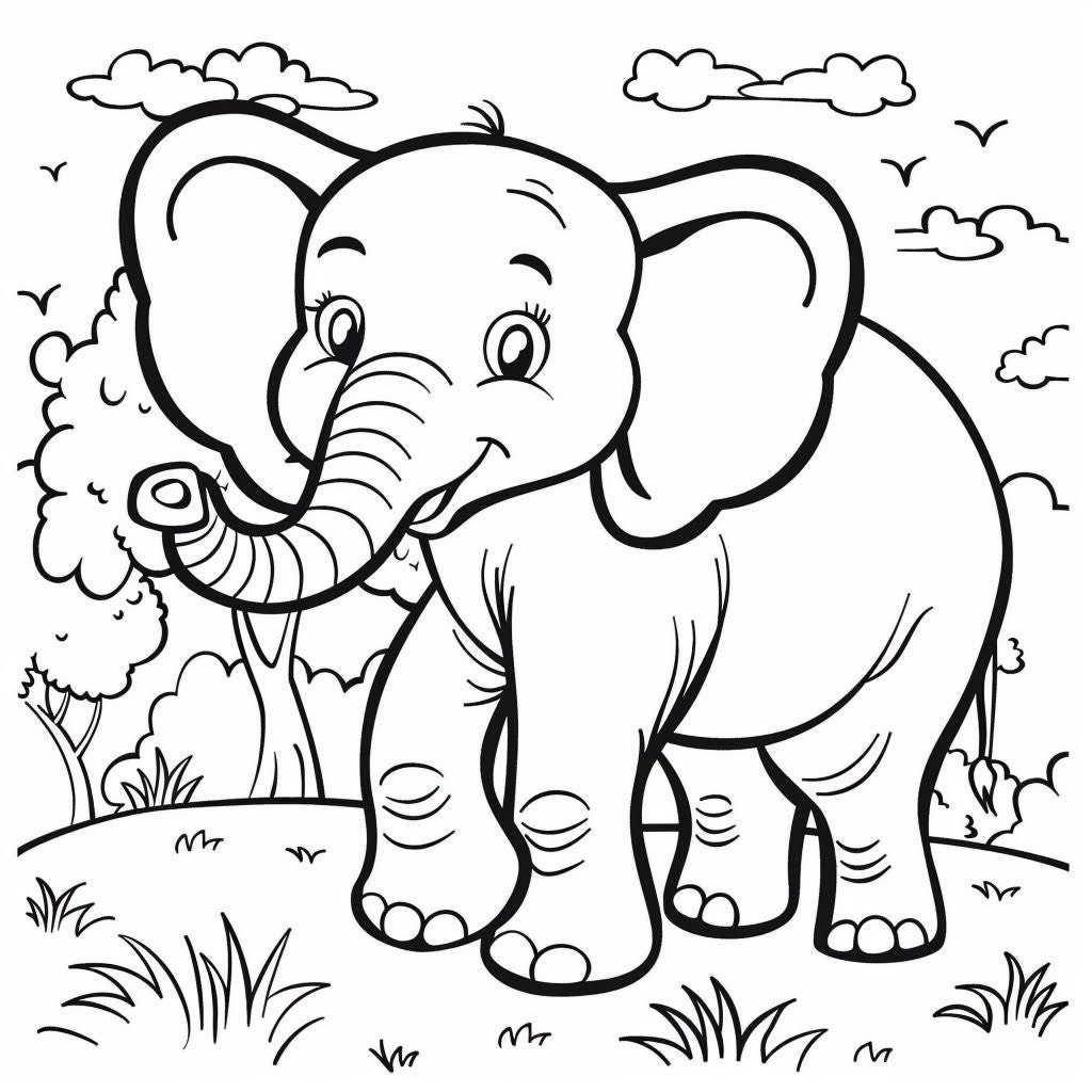 Ele-fun Coloring: Cartoon Elephant Pages for Kids - Etsy