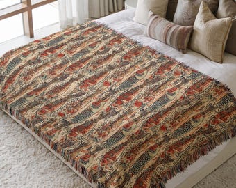 Boho Sardines Woven Blanket Fish Throw Blanket Coastal Blanket Mediterranean Decor Gift for Her Housewarming Gift