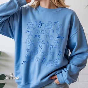 Kat en boeken Schattig sweatshirt Kattenliefhebber cadeau Kitty trui kat moeder ronde hals dames kat kattentrui met lange mouwen en katten