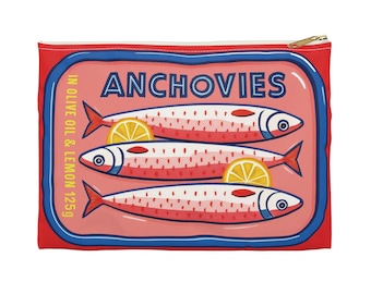 Sardines Can Makeup Bag Anchovy Tin Zipper Pouch Canned Fish Accessory Clutch Trendy Sardines Mini Purse, Retro Sardine Cosmetic Bag Case