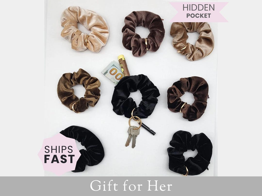 Keychain Wristlet Scrunchie With Hidden Pocket, Bracelet Keychain Hair ...