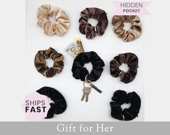 Keychain Wristlet Scrunchie with Hidden Pocket, Bracelet Keychain Hair Tie Scrunchies With Zipper Pocket, Multifunctional Key Ring for Women