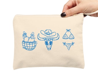 Coastal Cowboy Mäppchen, Hochzeit Make-up Tasche, Cowgirl Strand Accessoire, Reise-Organizer, Urlaub Essentials Geldbörse, Handgezeichnetes Canvas Kit