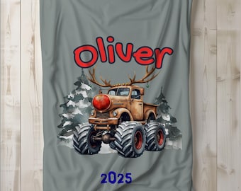 Personalized Monster Truck Blanket Custom Kids Name Blanket Boys Truck Blanket Birthday Gift for Son Grandson Gift