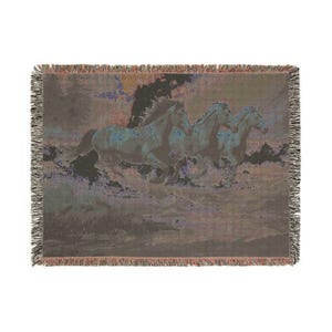 Wild Stallions Woven Blanket, Cozy Home Decor, Horse Lovers Gift, Rustic Throw, Equestrian Blanket, Unique Wall Art image 7