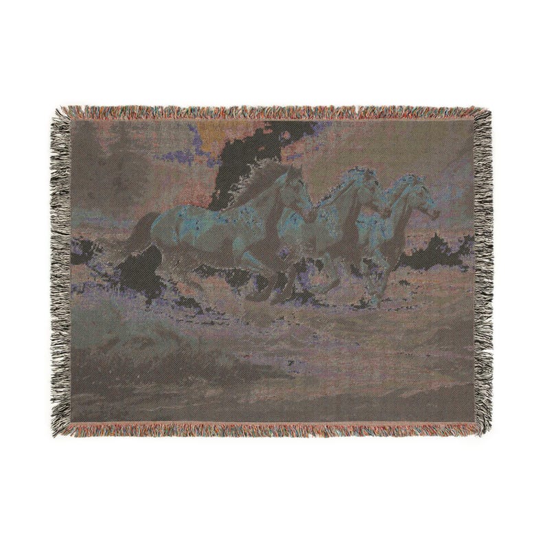 Wild Stallions Woven Blanket, Cozy Home Decor, Horse Lovers Gift, Rustic Throw, Equestrian Blanket, Unique Wall Art image 7