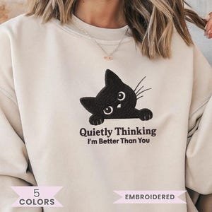 Embroidered Cat Lovers Sweatshirt Cat Mom Sweater Gift For Cat Lover Funny Black Cat Sweater Cute Cat Sweatshirt Crewneck Kitty Sweater