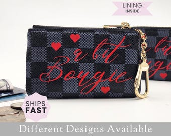 Customized 'A Bit Bougie' Coin Purse, Wallet Keychain Pouch, Zipper Closure Bag for Coins, Cards with Chain Clasp, Small Gift for Her Idea