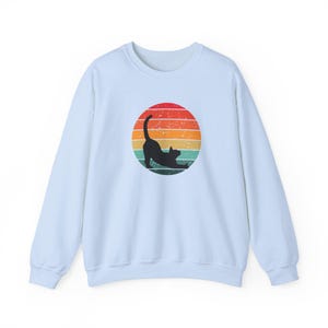 Retro Katze Sunset Sweatshirt, Vintage Feline Crewneck Kitty Pullover Haustier Pullover Nostalgische Animal Print Top