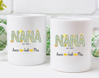 Personalisierte Blumen Nana Keramiktasse, Benutzerdefinierte Oma Geschenk, Blumenkaffeetasse, Muttertagsgeschenk, Einzigartige Geburtstagsteebecher