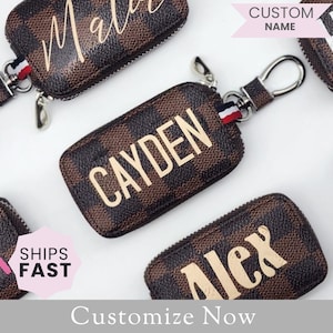 Custom Name Key Fob Keychain Holder, Personalized Car Key Cover, Monogram Fob Keychain Case Accessory, Key Ring Case Gift for Her Him
