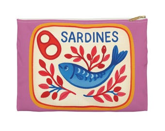 Fisch Zubehör Sardine Print Mäppchen Retro Sardinen Kosmetiktasche Sardine Zip Clutch Sardine Mini Geldbörse Trendy Sardine in Dosen