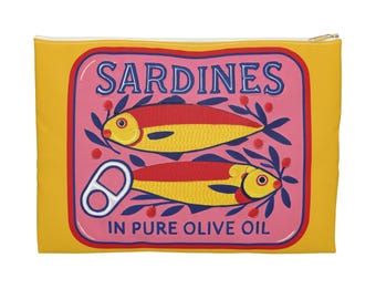 Sardine Dose Print Mäppchen Retro Sardinen Accessoire Beutel Zip Kosmetiktasche, Aufbewahrungstasche Mini Reiseveranstalter Fisch Zinn Make-up Tasche