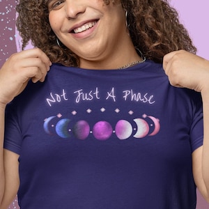Not Just a Phase Genderfluid Pride Moon Phases Shirt (with text), Pride Flag LGBTQ T-shirt, Transgender Pride Month Outfits, Cute Queer Tee