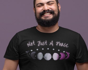 Not Just a Phase Asexual Pride Moon Phases Shirt (with text) - Pride Flag LGBTQ T-shirt, Ace Pride Month Outfits, Gay Gift, Cute Pride Tee