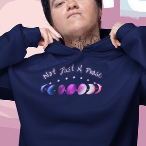 Not Just a Phase Genderfluid Pride Moon Phases Hoodie with text - Pride Flag LGBTQ Sweatshirt, Trans Pride Pullover, Cute Hooded Sweater
