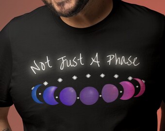 Not Just a Phase Bisexual Pride Moon Phases Shirt (with text) - Pride Flag LGBTQ T-shirt, Bi Pride Month Outfits, Gay Gift, Cute Pride Tee