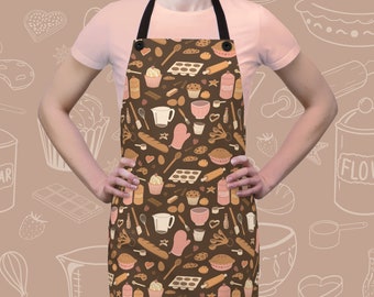 Bakery Pattern Colorful Apron, Gift for Baker, Chef Apron, Baked Goods Cookie Pie Cupcake Apron, Cooking Gift, Culinary Teacher, Baking Crew