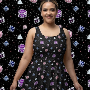 D20 Genderfluid Pride DnD Dice Skater Dress, Dungeons and Dragons Geek Nerd Gift, LGBTQ Pride Flag Outfit, Cute Colorful Subtle Trans Dress