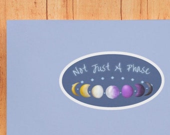 Not Just a Phase Nonbinary Pride Moon Phases Vinyl Sticker with text - Pride Flag LGBTQ Laptop Decal, Subtle NB Pride Month Decoration Gift