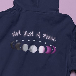 Not Just a Phase Asexual Pride Moon Phases Hoodie (with text) - Pride Flag LGBTQ Sweatshirt, Ace Pride Pullover, Cute Ace Hooded Sweater