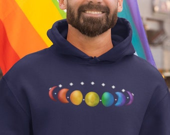 Not Just a Phase LGBT Rainbow Pride Moon Phases Hoodie - Pride Flag LGBTQ Sweatshirt, Subtle Gay Pride Month Pullover, Cute Hooded Sweater
