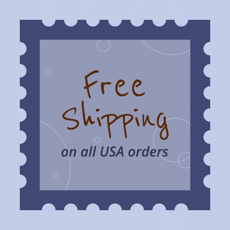 A vector graphic imitating the look of a stamp in different shades of blue. In the center it says Free Shipping on all USA orders in a friendly font.