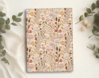Dreamy Meadow Wildflower Journal |Boho Beige Cottagecore Flowers Pretty Notebook, Unique Cute Floral Gifts, Hardcover Blank Lined Diary Book