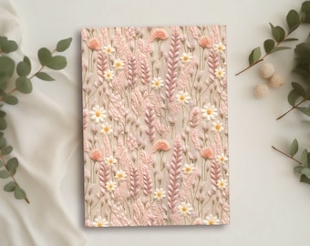 Rosy Meadow Wildflower Journal | Pink Beige Flowers Pretty Notebook, Cottagecore Cute Unique Floral Gifts, Hardcover Blank Lined Diary Book