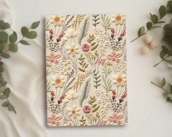 Boho Wildflower Journal | Cottagecore Beige Daisy Flowers Meadow Pretty Notebook, Unique Cute Floral Gifts, Hardcover Blank Lined Diary Book