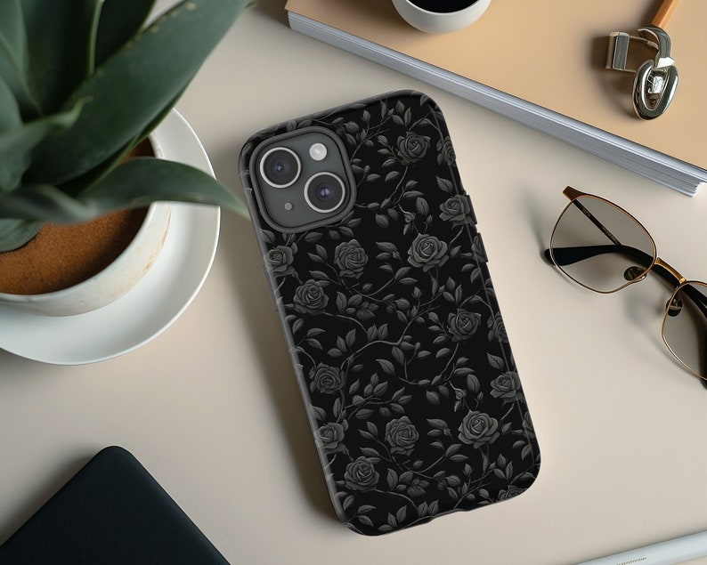 Rose Black Phone Case | Dark Aesthetic Flowers Phone Cover, Floral ...