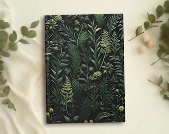 Dark Green Woodland Journal |  Cottagecore Leaf Fern Forest Notebook, Green Academia Pretty Floral Gifts, Hardcover Blank Lined Writing Book