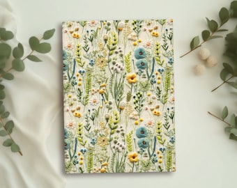 Green Meadow Wildflower Journal | Pretty Flowers Garden Notebook, Cute Cottagecore Unique Floral Gifts, Hardcover Blank Lined Diary Book