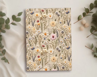 Whimsical Wildflower Journal | Beige Boho Cottagecore Flowers Pretty Notebook, Unique Cute Floral Gifts, Hardcover Blank Lined Diary Book