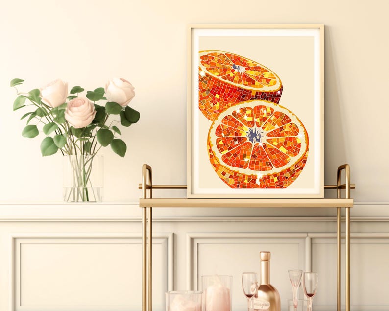 orange disco ball,funky wall art,disco ball wall art,orange decor,orange wall art,retro poster prints,orange disco print,preppy disco decor,retro kitchen decor,mirror ball art,bar cart prints,sparkle disco fruit print,glam wall art,trendy dorm decor