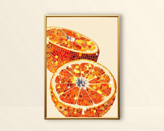 Orange Disco Ball | Glam Wall Art, Bar Cart Print, Trendy Fruit Mirror Ball Poster, Preppy Prints Groovy Funky Decor Retro Kitchen Printable
