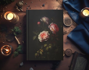 Carnet Rose Dark Academia | Dark Aesthetic Floral Cottagecore Journal, Botanique Vierge Couverture rigide Moody vintage Flower Writing Diary Book