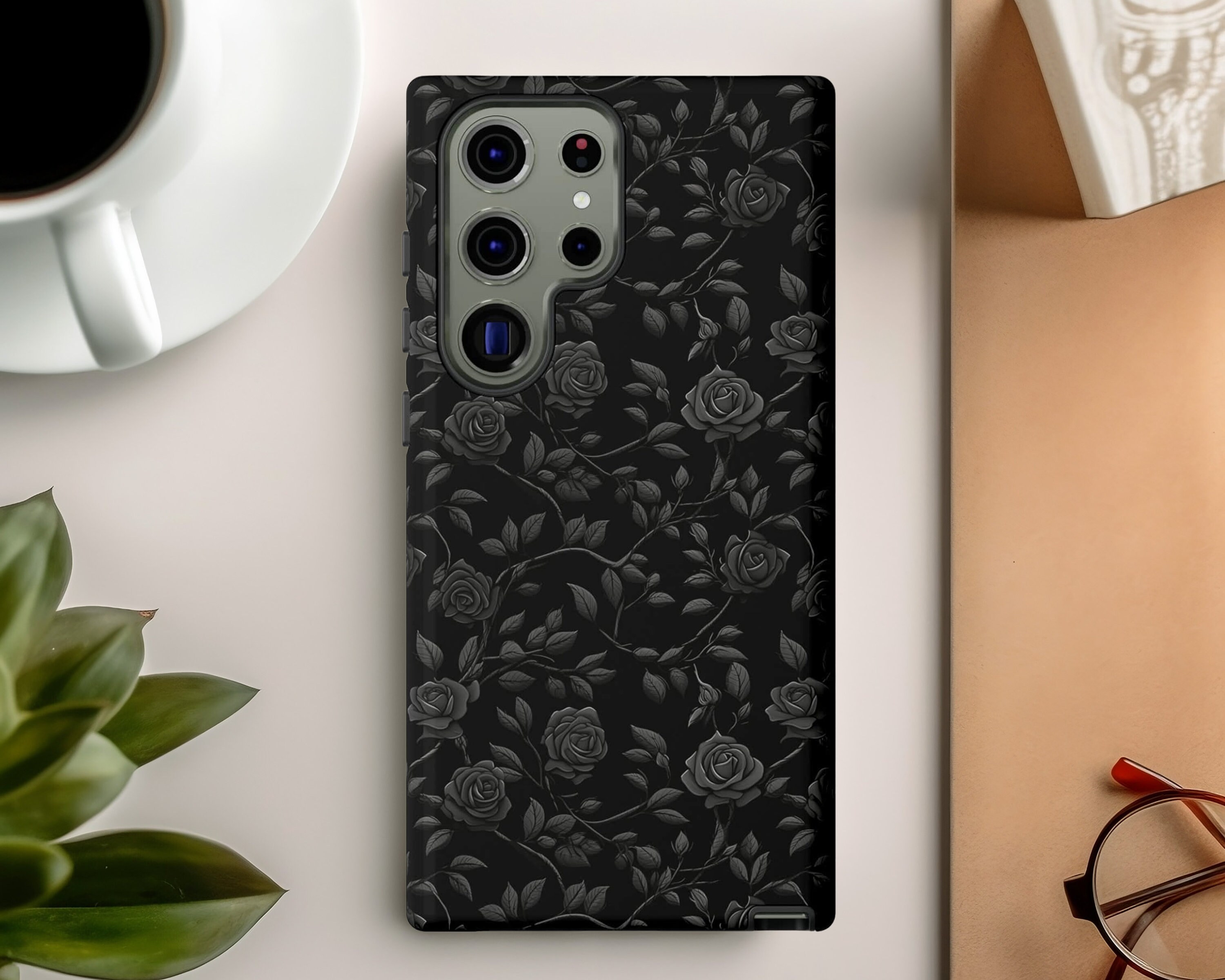 Rose Black Phone Case | Dark Aesthetic Flowers Phone Cover, Floral ...