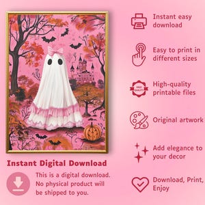 pink halloween decor,pink coquette prints,coquette halloween,pinkoween decor,halloween dorm decor,cute ghost painting,pink spooky decor,pink ghost wall art,coquette ghost art,coquette ghost bow print,pink preppy halloween art,preppy ghost print