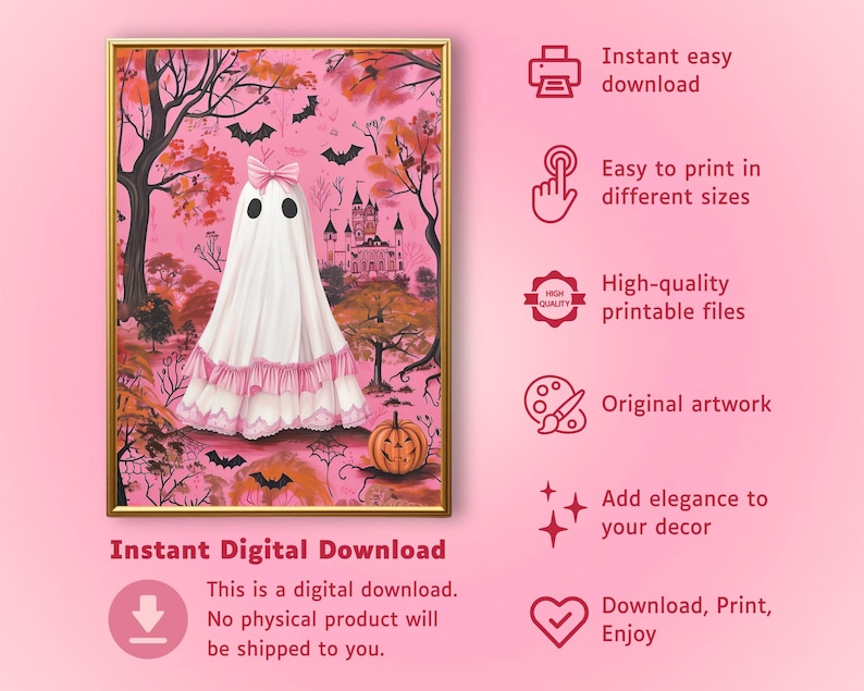pink halloween decor,pink coquette prints,coquette halloween,pinkoween decor,halloween dorm decor,cute ghost painting,pink spooky decor,pink ghost wall art,coquette ghost art,coquette ghost bow print,pink preppy halloween art,preppy ghost print